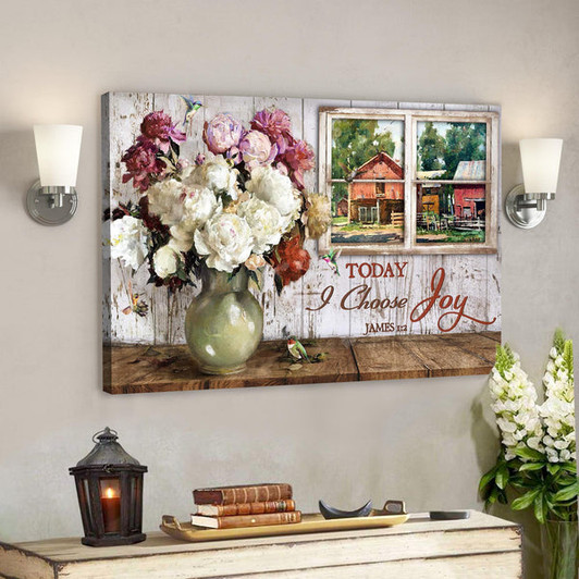Bible Verse Canvas - Peaceful Scenery Through Window - Today I Choose Joy Canvas - Scripture Canvas Wall Art- Ciaocustom