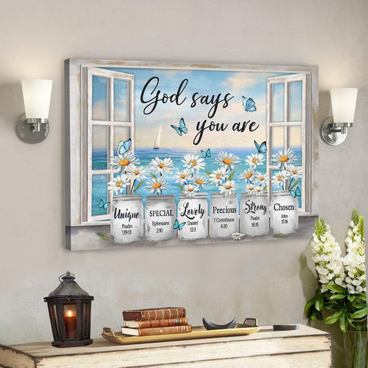 Bible Verse Canvas - Daisy Flower By The Window - God Says You Are Canvas Wall Art - Ciaocustom