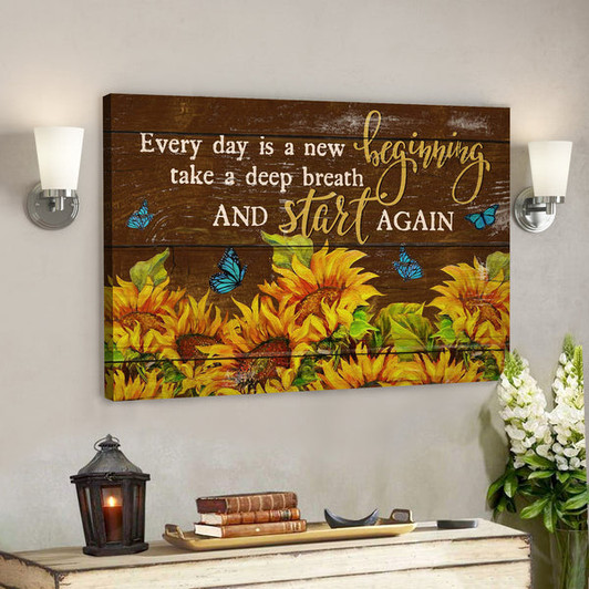 Bible Verse Canvas - Butterfly And Sunflower - Every Day Is A New Beginning Canvas Wall Art - Ciaocustom