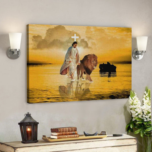 Jesus Walks On Water Canvas Wall Art - The Lion Of Judah - Religious Canvas Poster - Scripture Canvas Wall Art - Ciaocustom