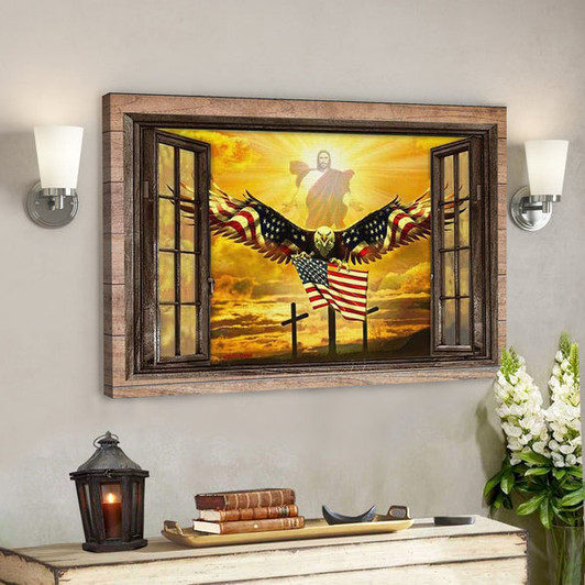 Jesus Open Arms - Bald Eagle - American Flag Wall Art Canvas - Bible Verse Canvas - Scripture Canvas Wall Art - Ciaocustom