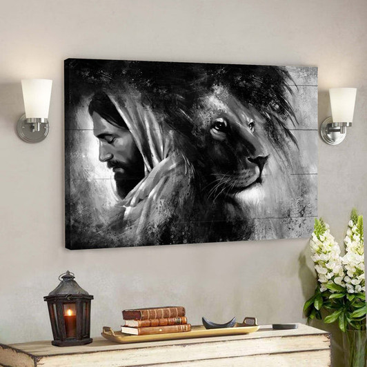 Jesus And The Awesome Lion Canvas Wall Art - Bible Verse Canvas - Scripture Canvas Wall Art - Ciaocustom