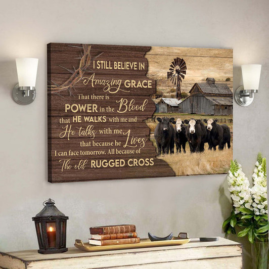White Face Angus Cattle - The Old Rugged Cross Canvas Wall Art - Bible Verse Canvas - Scripture Canvas Wall Art - Ciaocustom