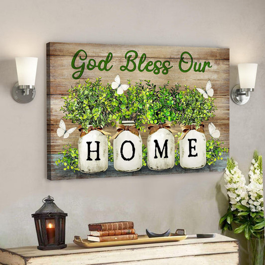 White Butterfly - God Bless Our Home Canvas Wall Art - Bible Verse Canvas - Ciaocustom