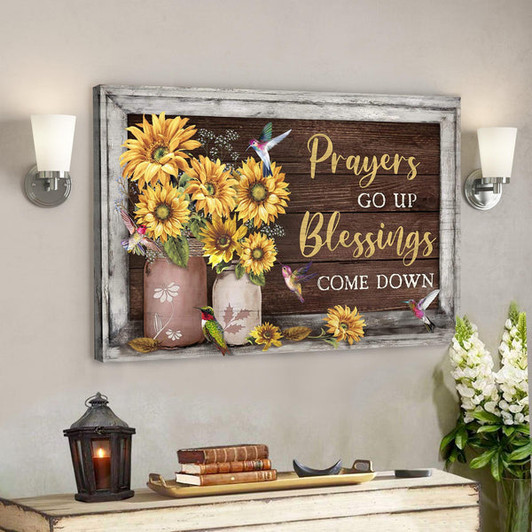 Hummingbird And Sunflower - Prayers Go Up Blessings Come Down Canvas Wall Art - Bible Verse Canvas - Ciaocustom
