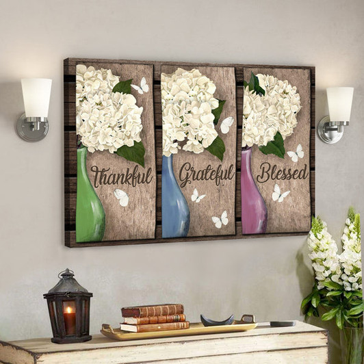 Hydrangea - Thankful Grateful Blessed Canvas Wall Art - Bible Verse Canvas - Ciaocustom
