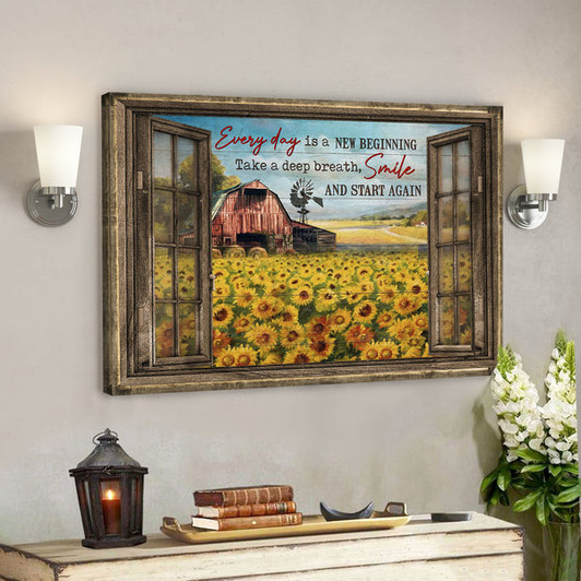 Stunning Sunflower Field - Every Day Is A New Beginning Canvas Wall Art - Bible Verse Canvas - Scripture Canvas Wall Art - Ciaocustom