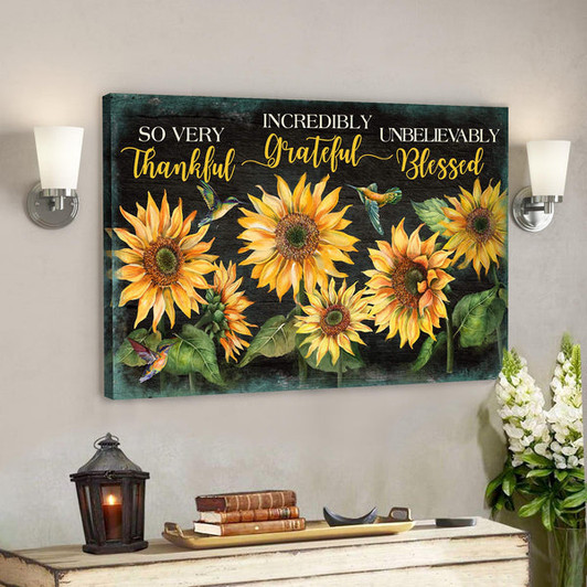 Sunflower Canvas - Thankful Grateful Blesses Canvas Wall Art - Bible Verse Canvas - Scripture Canvas Wall Art - Ciaocustom