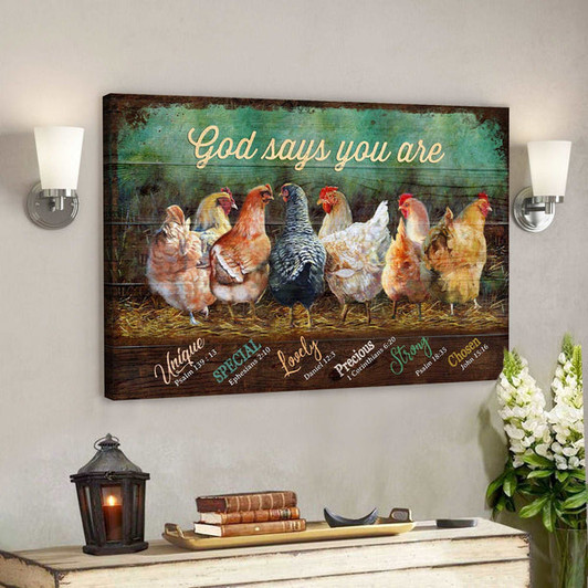 Awesome Chickens - God Says You Are - Bible Verse Canvas - Scripture Canvas Wall Art - Ciaocustom