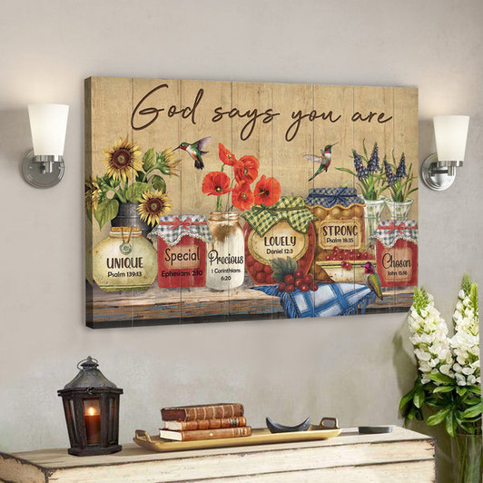 Hummingbird And Beautiful Jars - God Says You Are Canvas Wall Art - Bible Verse Canvas - Scripture Canvas Wall Art - Ciaocustom
