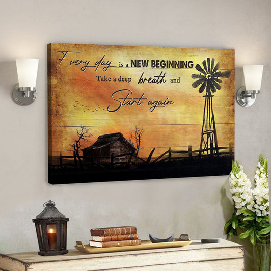 Farm Sunset Windmill - Everyday Is A New Beginning - Bible Verse Canvas - Scripture Canvas Wall Art - Ciaocustom