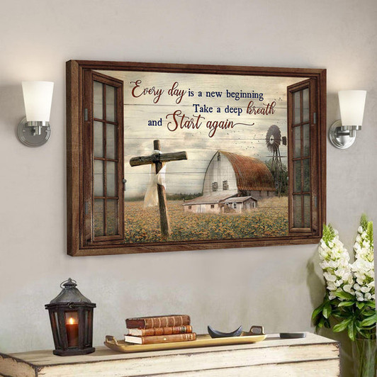 Cross With Tranquil Farm - Everyday Is A New Beginning- Bible Verse Canvas - Scripture Canvas Wall Art - Ciaocustom