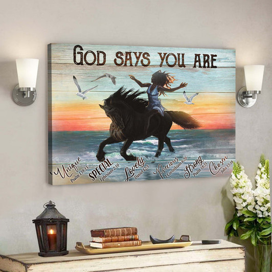 Girl Riding Horse - God Says You Are Canvas Wall Art - Bible Verse Canvas - Scripture Canvas Wall Art - Ciaocustom
