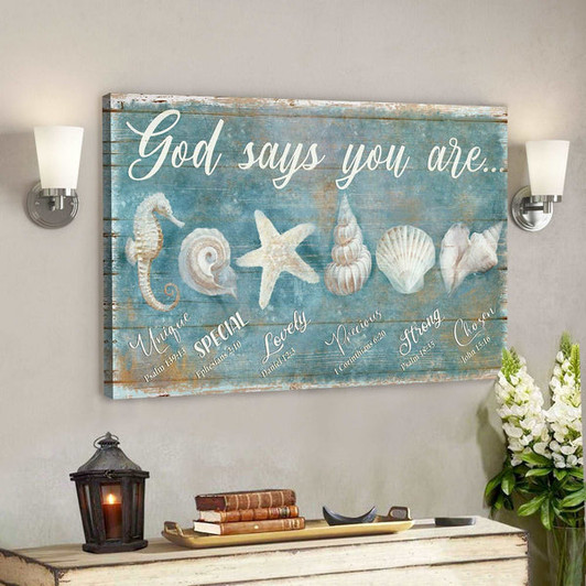 Awesome Seashells - God Says You Are Canvas Wall Art - Bible Verse Canvas - Scripture Canvas Wall Art - Ciaocustom