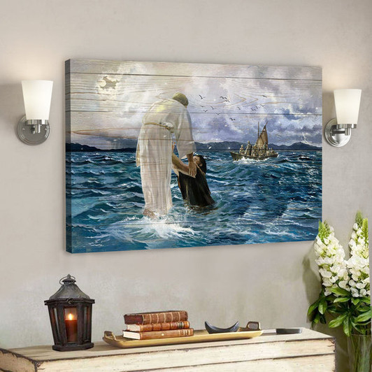 Ocean - He Saves Us - Bible Verse Canvas - Scripture Canvas Wall Art - Ciaocustom