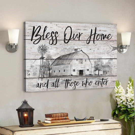 Black Sketch Farm - Bless Our Home Canvas Wall Art - Bible Verse Canvas - Scripture Canvas Wall Art - Ciaocustom