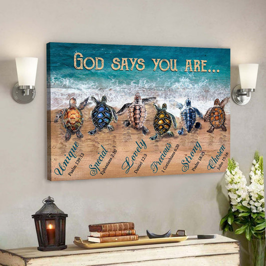 Turtle To The Ocean - God Says You Are Canvas Wall Art - Bible Verse Canvas - Scripture Canvas Wall Art - Ciaocustom