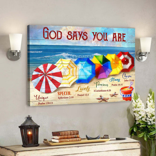 Colorful Umbrella - God Says You Are Canvas Wall Art - Bible Verse Canvas - Scripture Canvas Wall Art - Ciaocustom