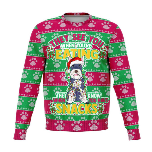 FUNSTUFFPRINT Schnauzer They Know When You Have Snacks Christmas Ugly Sweater, Christmas Sweater, Ugly Sweater, Funny Xmas Sweaters Ugly  Sweater