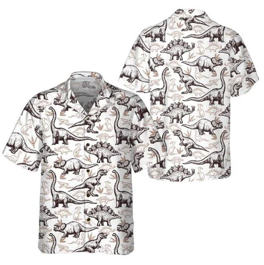 Hand Drawn Dinosaurs Footprints Seamless Pattern Hawaiian Shirt