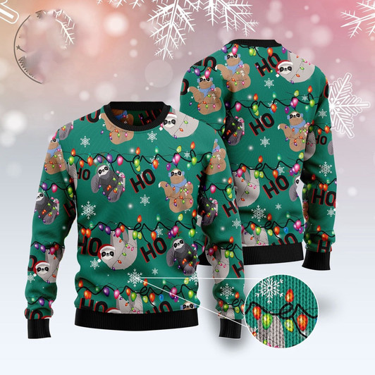 FUNSTUFFPRINT Sloth Hohoho Ugly Christmas Sweater, Christmas Sweater, Ugly Sweater, Funny Xmas Sweaters Ugly  Sweater