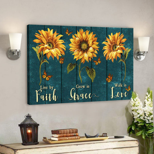 Sunflower - Faith Grace Love - Bible Verse Canvas - Scripture Canvas Wall Art - Ciaocustom