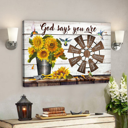 Sunflower And Windmill - God Says You Are - Bible Verse Canvas - Scripture Canvas Wall Art - Ciaocustom