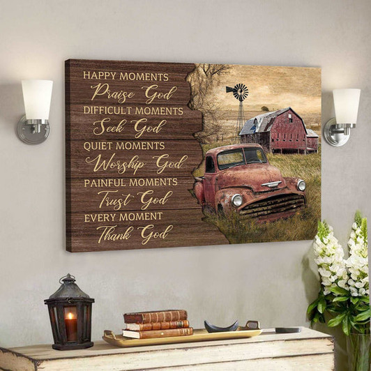 An Old Red Car - Every Moment Thank God Canvas Wall Art - Bible Verse Canvas - Scripture Canvas Wall Art - Ciaocustom