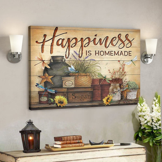 Dragonfly – Happiness Is Homemade - Bible Verse Canvas - Scripture Canvas Wall Art - Ciaocustom
