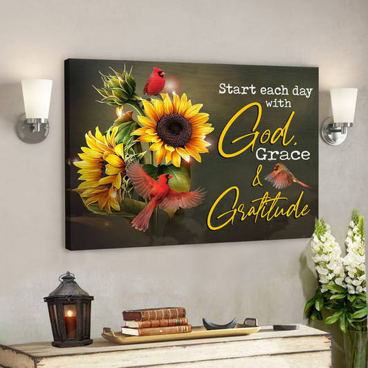 Cardinal – God Grace and Gratitude - Bible Verse Canvas - Scripture Canvas Wall Art - Ciaocustom