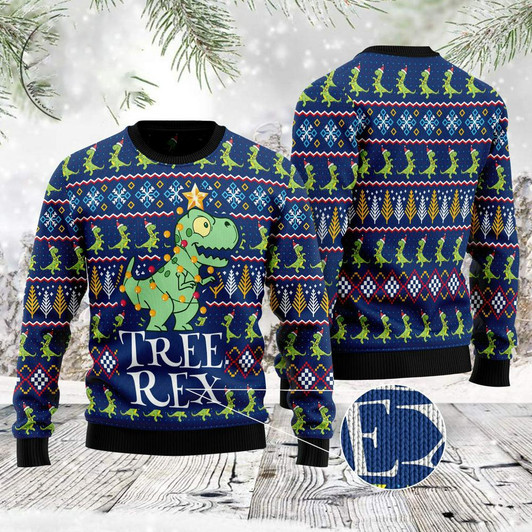 FUNSTUFFPRINT Tree Rex Ugly Christmas Sweater, Xmas Tree Sweater, Christmas Sweater Ugly  Sweater