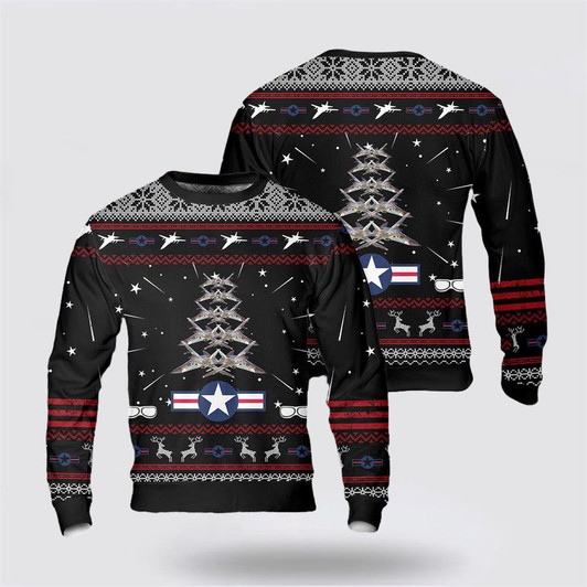 FUNSTUFFPRINT US Air Force General Dynamics F-111 Aardvark Christmas Tree AOP Sweater – Christmas Gift For Military Personnel Ugly  Sweater