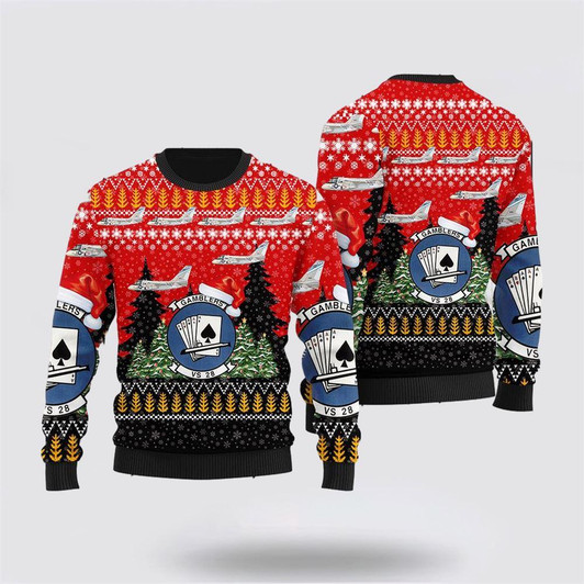 FUNSTUFFPRINT US Navy Lockheed S-3 Viking Of VS-28 Christmas Sweater 3D – Unique Christmas Sweater Gift For Military Personnel Ugly  Sweater