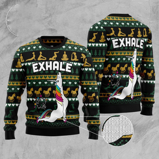 FUNSTUFFPRINT Yoga Unicorn Ugly Christmas Sweater, Christmas Sweater, Ugly Sweater, Funny Xmas Sweaters Ugly  Sweater
