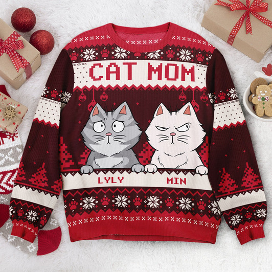 FUNSTUFFPRINT Custom  Best Cat Mom Ever  Ugly Sweater