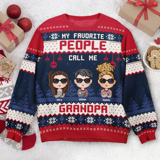 FUNSTUFFPRINT Custom My Favorite People Call Me Daddy Grandpa Ugly Sweater