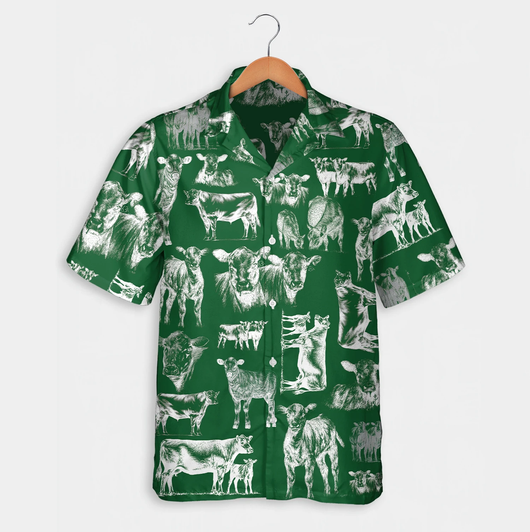 Cattle pattern blue, red, green Hawaiian Shirt, Summer gift, Short Sleeve Aloha Beach Shirt