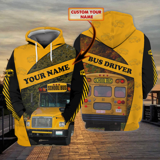 FUNSTUFFPRINT School Bus 02 - Personalized Name    3D Hoodie and Zip Hoodie