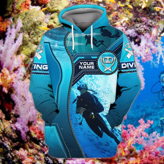 FUNSTUFFPRINT  Diving - Personalized Name  3D Hoodie and Zip Hoodie