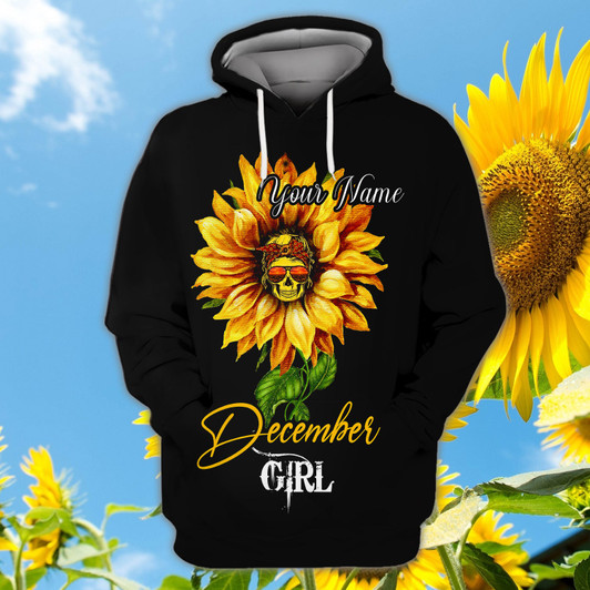 FUNSTUFFPRINT  December Girl Skull - Personalized Name  3D Hoodie and Zip Hoodie