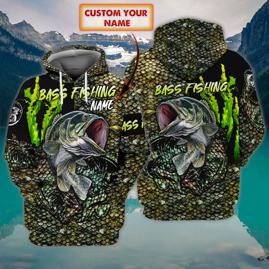 FUNSTUFFPRINT Bass Fishing 05- Personalized Name 3D Hoodie and Zip Hoodie