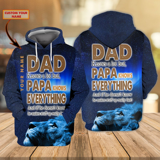 FUNSTUFFPRINT Papa Knows Everything - Personalized Name 3D Hoodie and Zip Hoodie