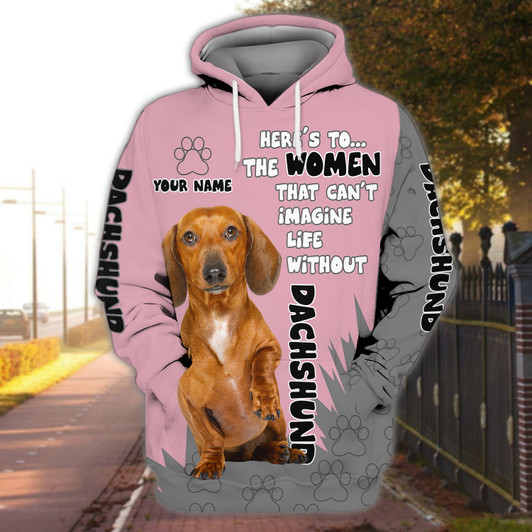 FUNSTUFFPRINT Dachshund - Personalized Name  3D Hoodie and Zip Hoodie