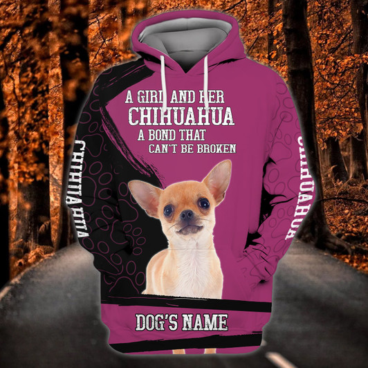 FUNSTUFFPRINT Chihuahua - Personalized Name  3D Hoodie and Zip Hoodie