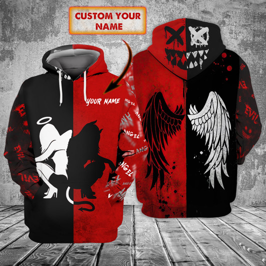 FUNSTUFFPRINT Angel and Evil - Personalized Name  3D Hoodie and Zip Hoodie