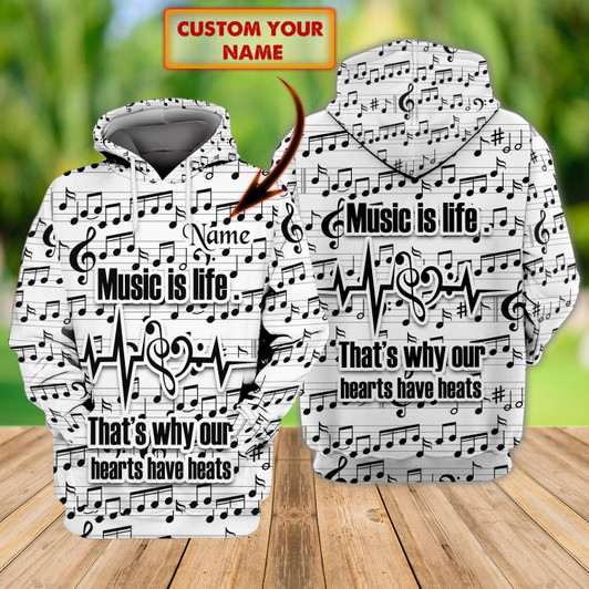 FUNSTUFFPRINT Music- Personalized Name 3D Hoodie -Loop  3D Hoodie and Zip Hoodie