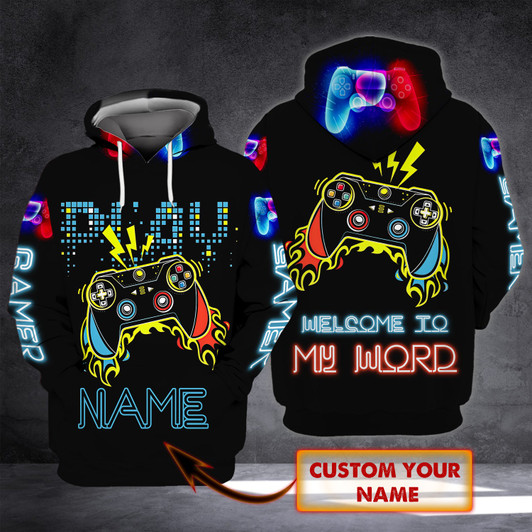 FUNSTUFFPRINT  Gamer  Personalized Name   3D Hoodie and Zip Hoodie