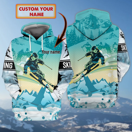 FUNSTUFFPRINT Skiing- Personalized Name -Loop  3D Hoodie and Zip Hoodie