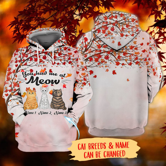 FUNSTUFFPRINT  You Had Me At Meow-Custom 3D Hoodie-Personalized Gifts For Cat Lovers 3D Hoodie and Zip Hoodie