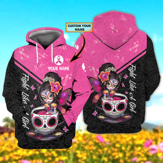 FUNSTUFFPRINT Fight Like A Girl - Personalized Name 3D Hoodie and Zip Hoodie